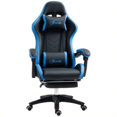 Gaming Sessel Höhenverstellbar Mit Lendenkissen & Kopfstütze, Verstellbare Armlehnen, Liegefunktion Up To 120 Kg, Blue Black