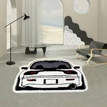 10mm Thick Soft & Fluffy Automotive Design Plush Area Rug, Doormat, Bathroom Mat - Non-Slip And Machine Washable, Black And Gray With White Wheels, Suitable For Vintage Gaming Room Decor In Living Room Or Bedroom, Comfortable And Fashionable Home Decor, Bedroom Mat Vintage Car Mat Textured Plush Mat, Living Room Mat - Car - View 3