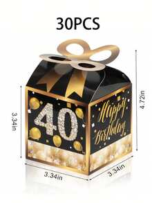 30个/10个装黑色生日派对礼盒，包含15周年、40周年、50周年、60周年、70周年和80周年纪念礼盒，生日派对礼物，周年纪念纪念品，婚礼宾客装饰，婚礼宾客礼物，情人节礼物，厨房和酒吧用品，派对小礼品 - 黑色 - 查看 12