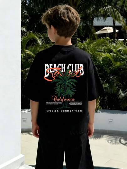 1pc Tween Boy Casual Printed Short Sleeve T-Shirt, Summer Top For Young Students