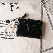 Heart-Shaped Pearl Crackle Leather Small Niche Retro Short Foldable Ins Style Women Wallet, PU Multifunctional Bifold Purse - Multicolor - View 1