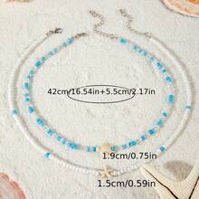 2pcs Set Fashionable Bohemian Beaded Necklace With Beach-Themed Turtle And Starfish Pendants, Casual Vacation Accessory, Party Gift For Women, Mixed-Color Beads, Random Assortment Of Colors And Sizes - Đa sắc - Xem 4