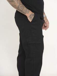 Men's Cargo Pants In Twill And Denim, Comfortable Oversized Casual Fit With 6 Pockets, Skate Style - Black - View 3