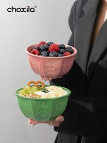 choxila A Coconut Flower Patterned Ceramic Bowl, Blue, Light Green, Pink, Perfect For Holding Desserts, Nuts, Snacks, Yogurt, Salads, Or Chocolates. Suitable For Kitchens, Restaurants, Or Schools. It Is An Ideal Choice For Ramadan, Afternoon Tea - Multicolor - View 1
