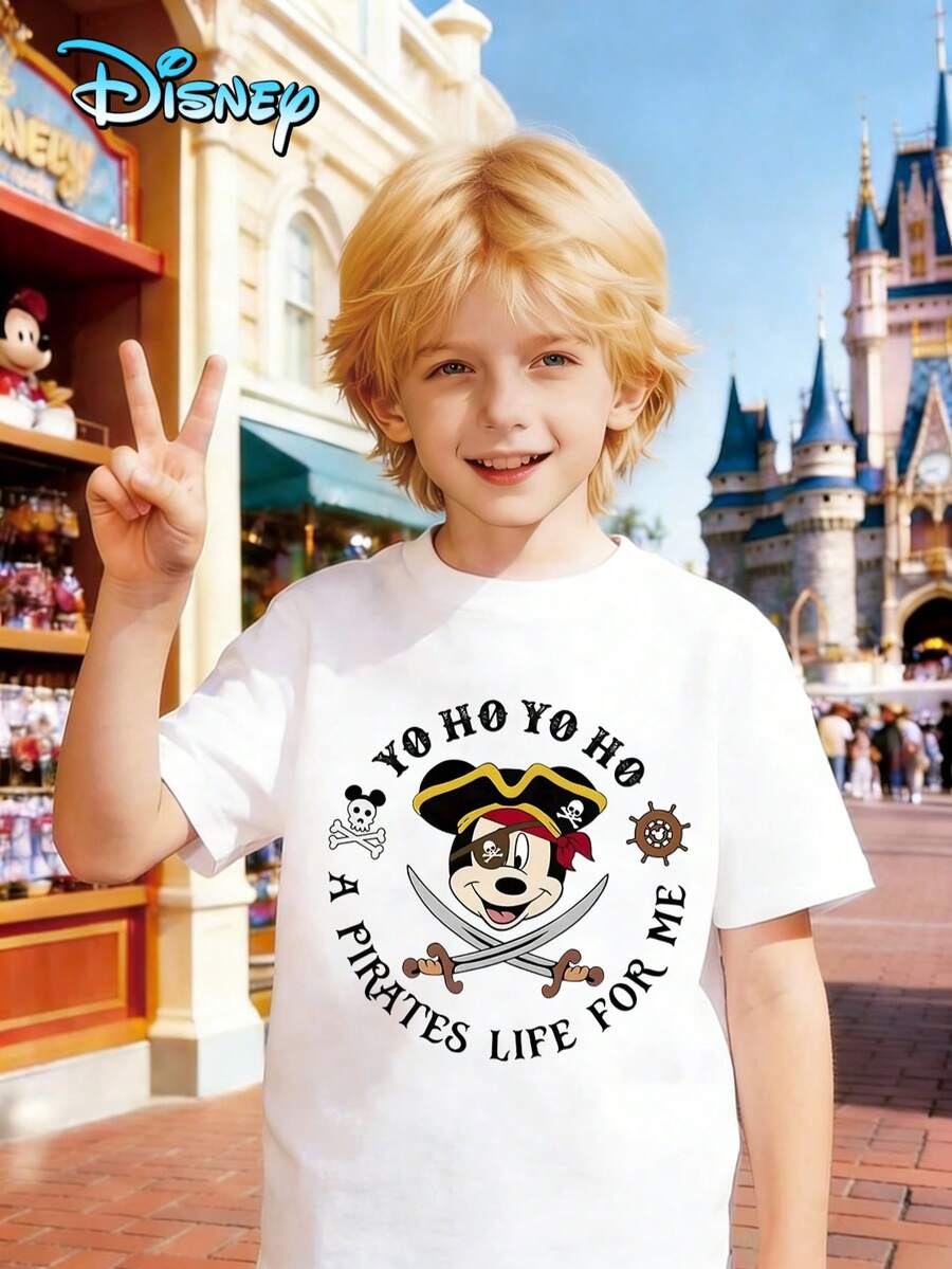 Printed With Disney Mickey Mouse Pattern, Disney Officially Authorized High-Quality Children's T-Shirts, Perfect Gifts, Fashionable Casual Clothes, Children's Clothing For Boys, Boys' Gifts, Four Seasons, Creative And Personalized T-Shirts. - 白色 - 查看 1