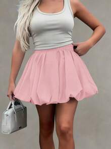 Chân váy mini chữ A cạp cao xếp ly Solstice Apparel, vải dệt màu hồng, thích hợp mặc đi làm, hàng ngày, hẹn hò, mùa xuân/hè, ngày Valentine. - Hồng - Xem 5