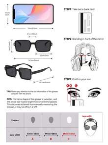 Retro Rectangular Black Fashion Glasses, Plastic Frame, Casual Decoration, Unisex Daily Wear - Black - View 5
