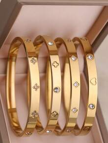 4 件/1 件优雅锆石镶嵌不锈钢女士手链，金色，适合日常佩戴，馈赠朋友的绝佳礼物 - 鑲鑽手鐲 - 查看 16