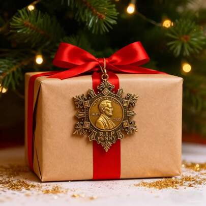 2025 RIP Penny Memorial Christmas Ornament, Bronze Snowflake Shaped Lincoln Penny Christmas Tree Decor, Holiday Collectible Gift