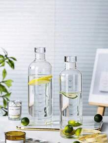 1个大容量便携式塑料水瓶，女士时尚水杯带时间刻度，玻璃果汁瓶，水瓶 - 彩色 - 查看 3