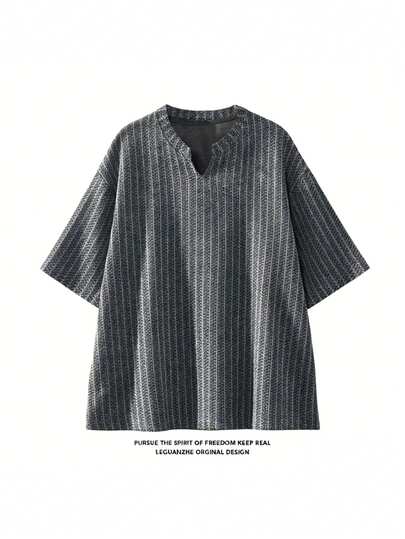 Men's Sports Knit Short Sleeve Henley T-Shirt, Streetwear Sports Top For Men, Spring/Summer