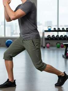 Pantalones cortos de verano para hombres de 7 pulgadas, de unicolor, con cordón y cintura elástica, con logotipo de letra. Adecuado para correr, entrenamiento, baloncesto, fútbol, pesca, uniforme de trabajo, ropa deportiva, uniforme de empresa y uniforme de equipo. - Verde Oliva - Ver 3
