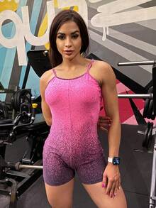 Short Jumpsuit With Padded Cups For Fitness, Gym, Walking, Premium Spandex - Màu Hồng Tươi - Xem 4
