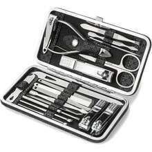 Juego de manicura de 19 piezas, cortaúñas de acero inoxidable, juegos de cuidado profesional para el cuidado de la piel de manos, pies y uñas, con estuche de viaje - Negro - Ver 1