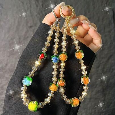 New Chinese Style Persimmon Shaped Auspicious Jade Crystal Phone Lanyard, Wrist Strap, Keychain Pendant