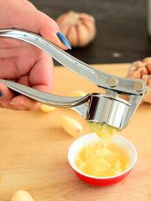 1 Silver Garlic Press, Professional Garlic Press And Chopper, Ergonomic Garlic Press Tool With Easy To Squeeze Handle, Kitchen Tool, Ginger Press, Vegetable Chopper, Essential Kitchen Accessory, Perfect For Valentine's Day, Thanksgiving, New Year Cooking, Daily Kitchen Use - Multicolor - View 3