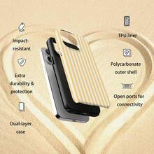 白色竖条纹图案时尚条纹美学手机壳 黄色夏季手机保护套 少女硬壳条纹 兼容 17 16 15 14 13 12 11 Pro Max 春季生日礼物 - 黃色 - 查看 5