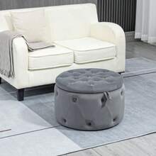 Storage Pouf, Padded Stool, Storage Chest, Round Pouf With Lid, Velvet Look, Grey, Ø60 X 40 Cm, For Living Room And Bedroom - Dark Grey - View 2