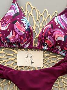 2026 Women's Summer Beach Watermelon Print Halter Tie Sexy Bikini Swimsuit Set Vacation - Blue - View 5