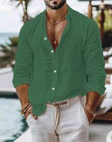 2025 Men's Casual Shirt - Long-Sleeve Business Casual Shirt - 粉色 - 查看 11