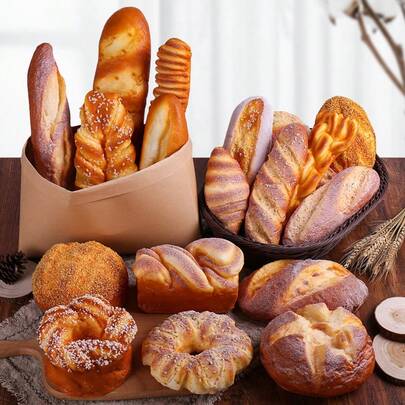 2026年热销逼真面包模型，PU仿真面包蛋糕道具，软面包食物玩具，橱柜装饰，摄影道具 - 生日、节日、情人节、复活节、手工活动、派对礼物、儿童派对礼物、趣味创意礼物，青少年适用