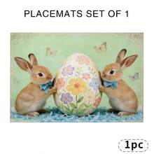 4-Piece Retro Rabbit Placemat Set (4-Piece Set) Suitable For Dining Tables, Washable Table Mat With Rabbit, Easter Egg, Purple Flower And Other Patterns, Rectangular Easter Table Decoration, Suitable For Coffee Tables, Holiday Parties And Spring Table Decoration - Multicolor - View 21