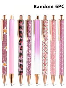 6pcs/Set Elegant Women's Ballpoint Pens, Cute Shiny Ballpoint Pens, Exquisite Gift Pens, Diary Pens, Suitable For Office, School, Valentine's Day, Thanksgiving, Graduation Ceremony, Metal Pen Tip, Round Pen Body, Fashionable Shiny Design - Multicolor - View 10