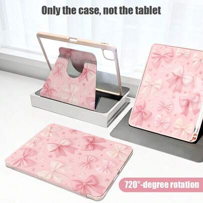 1个粉色蝴蝶结彩绘翻盖保护套，带笔槽，适用于iPad、荣耀、红米等机型，具备自动休眠/唤醒功能，适合返校季、情人节等场合。