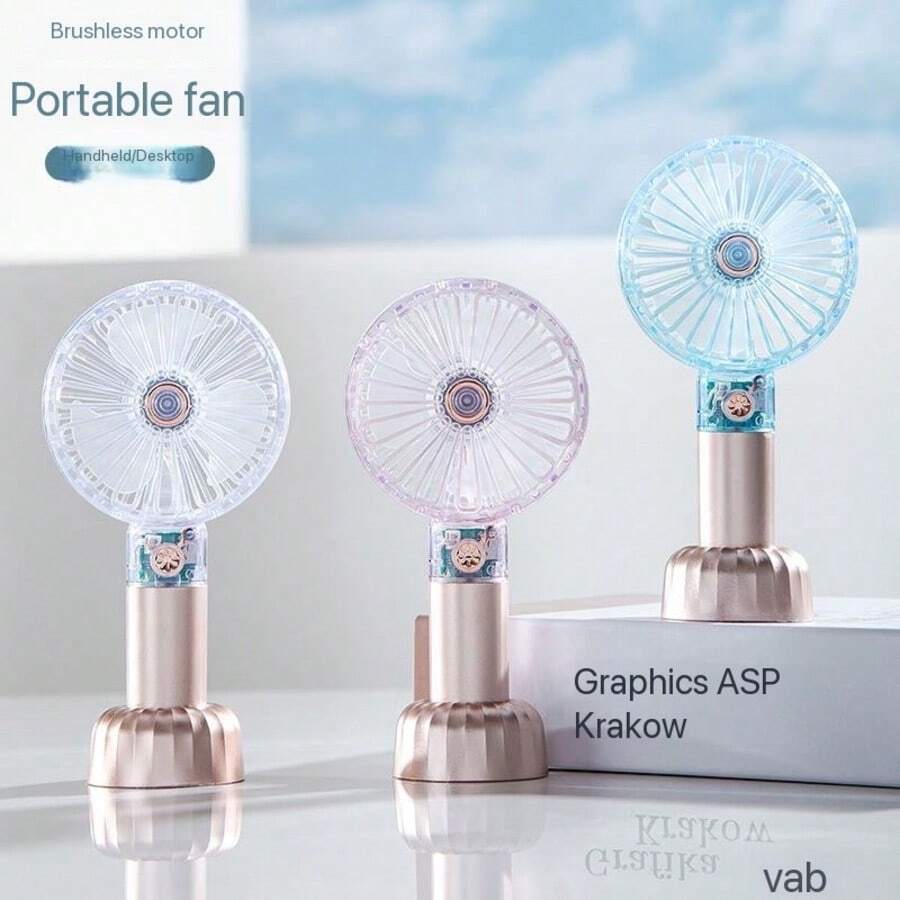 MEET SUN 1pc Transparent Solar Powered Crystal Rechargeable Quiet Fan, 3 Wind Speed Settings, Portable & Mountable, Best Selling Cross-Border Product, Comes With Hanging Strap - Multicolor - View 1