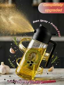 1pc 400ml Refillable Olive Oil Sprayer Bottle, PET Material With Measurement Scale + Olive Oil Sticker, Suitable For Olive Oil, Cooking Oil, Soy Sauce, Vinegar And Other Liquids - Multicolor - View 3