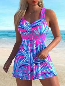Marble-Print Women's V-Neck Open-Back Tankini Two-Piece Swimsuit - Multicolor - View 3