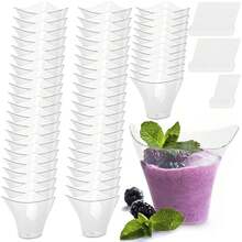 50PCS.4oz Mousse Twisted Triangle Cup Dessert Cup For Jelly Pudding Dessert Cream With Spoon Family Gatherings Parties - trắng - Xem 1