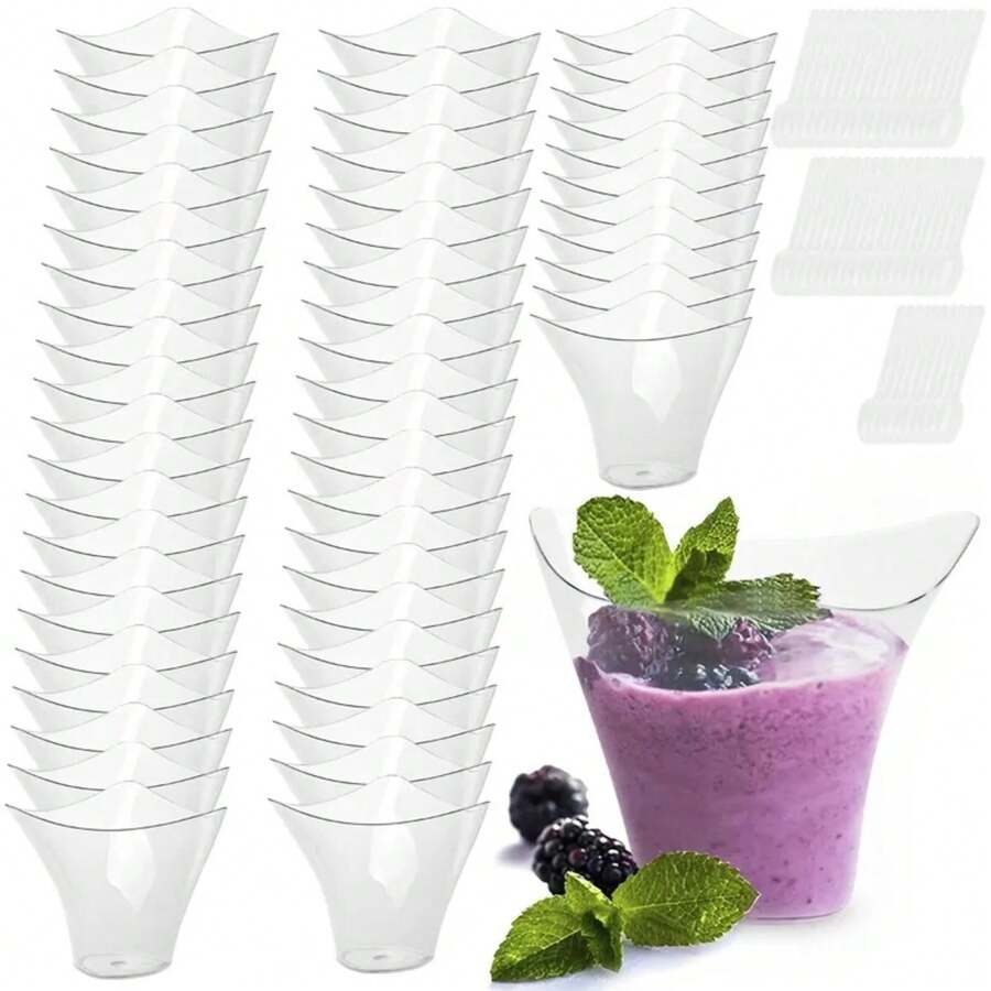 50PCS.4oz Mousse Twisted Triangle Cup Dessert Cup For Jelly Pudding Dessert Cream With Spoon Family Gatherings Parties - trắng - Xem 1