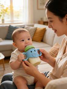 1pc Baby Bottle Feeding Accessory, Silicone Elephant Shaped Bottle Cover, Fits Dr. Brown's 8oz PP Bottle, Cute Elephant Design Silicone Bottle Handle, - Multicolor - View 10