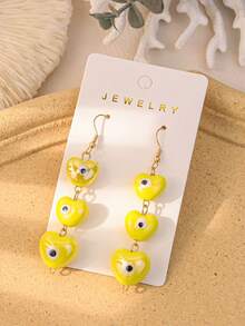 A Pair Of Blue-Eyed Demon-Like Heart-Shaped Ceramic Earrings, Suitable For Ladies To Wear At Parties And Music Festivals - Multicolor - View 13