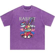 Laixton Men's Pattern T-Shirt Unisex Cotton Oversized T-Shirt Short Sleeve Retro Streetwear Casual T-Shirt Top Comfortable Washed Cotton T-Shirt - 別緻的紫色 - 查看 6