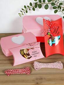 50/25Pcs/1PC- Valentine's Day Treat Boxes With Gift Tags Cotton Rope Red Pink Pillow Boxes With Heart PVC Window Gift Paper Container For Sweets Chocolate Birthday Wedding Party - Multicolor - View 10
