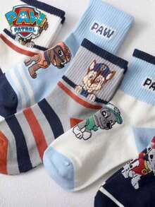 Paw Patrol 5 pares de adorables calcetines de la serie de dibujos animados "Bark Team" con patrones de jacquard coloridos, colores y diseños aleatorios. Las características incluyen elementos como Tian Tian, Xiaoli, Laidi, Maomao, Huihui, Archi, números y rayas. - Multicolor - Ver 2