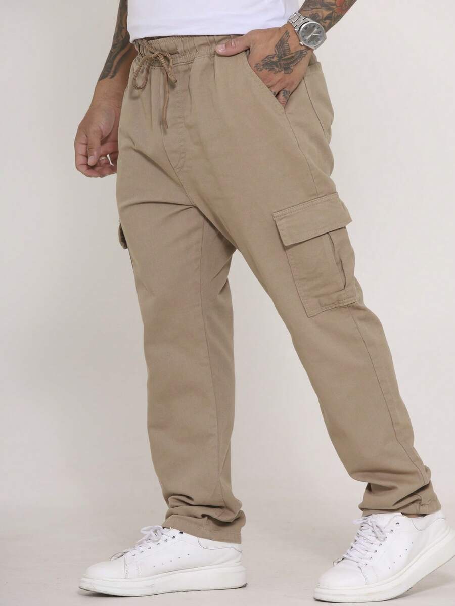 Calça Cargo Masculina em Sarja, Modelagem Oversized Confortável Casual com 6 bolsos Estilo Skate