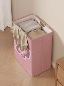 1pc Butterfly Pattern Printed Open-Top Storage Box, Foldable Storage Laundry Basket Bag With Wooden Handle, Home Bathroom Collapsible Dirty Clothes Hamper - Multicolor - View 2
