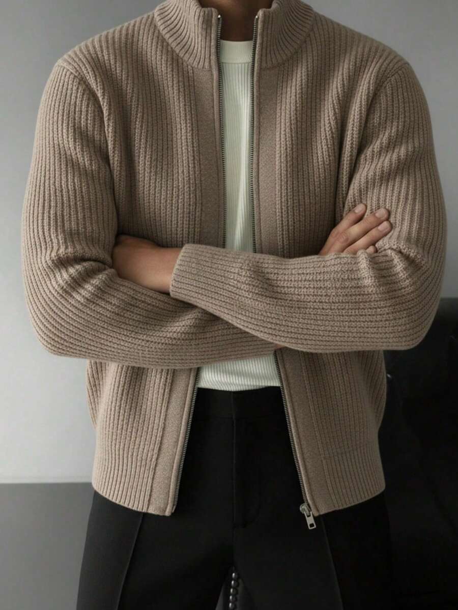Men's Fashionable Zip-Up Cardigan Knit Sweater, Autumn/Winter