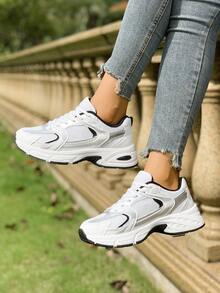 American Retro Contrast Color Running Shoes, Mesh Breathable, Thick Bottom Cushioning, Campus, Street, Daily Wear Template, Running Shoes To Grasp The Relaxation Feeling, 5cm High Casual Shoes - 黑色 - 查看 4