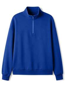 Sudadera casual de manga larga con cuello alto, cremallera y media cartera, versátil para el día a día en otoño/invierno - azul real - Ver 3
