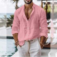 2025 Men's Casual Shirt - Long-Sleeve Business Casual Shirt - 粉色 - 查看 5