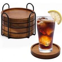 4pcs Wooden Coasters, Highly Absorbent With Holder, Suitable For Coffee Tables, Dining Tables, Effectively Protects Surfaces, Ideal For Farmhouses, Offices, Bars And More - Brown - View 10