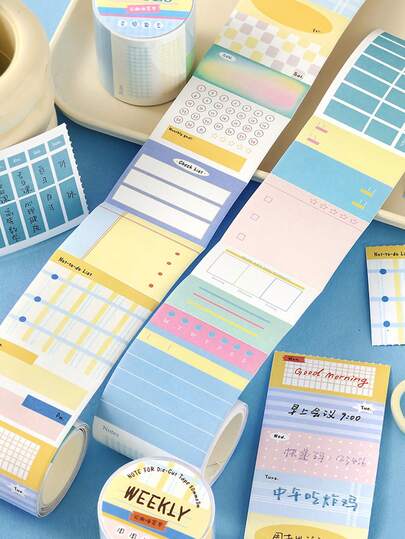 1 Roll Minimalist Line Memo Sticker Tape, Easy Tear Solid Color, Suitable For Home Album, Planner, Diary Decoration, Creative Gift, Perforated Design, Sticky Mini Notes, Marking Sticker