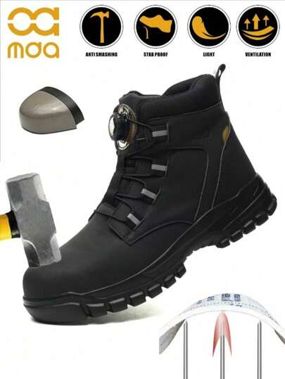 Men's Safety Work Boots, Plus Size High-Top Outdoor Industrial Shoes, Synthetic Leather Upper With EVA Sole, Suitable For Construction, Mining, Hiking, Hunting, All-Season Boots For Spring, Autumn & Winter