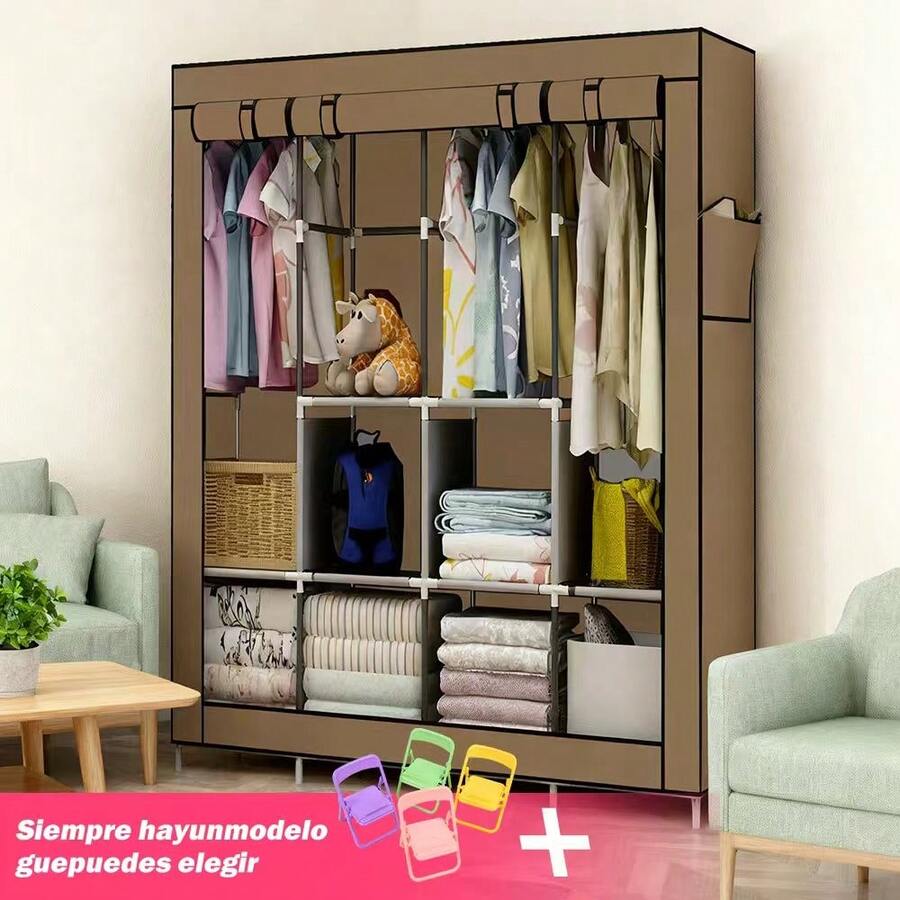 LÈRFM Wardrobe Minimalist Design Portable Fabric Wardrobe Storage - Maroon - View 1