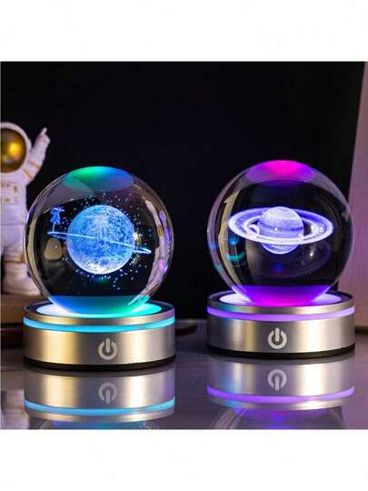 1pc, Battery Case/USB Dual Power Supply 3.15in3D Solar Series Crystal Ball With LED Base, Color Change, Home Decoration Night Light, Gift Astronomy Lover