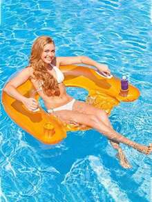 Inflatable U-Shaped Recliner Chair,Handed-Over Floating Water Seat With Water-Soluble Sequins, Rainbow U-Shaped Recliner, Floating Water Sofa, Hammock, Thick Swimming Ring With Cup Holes. - A - View 11